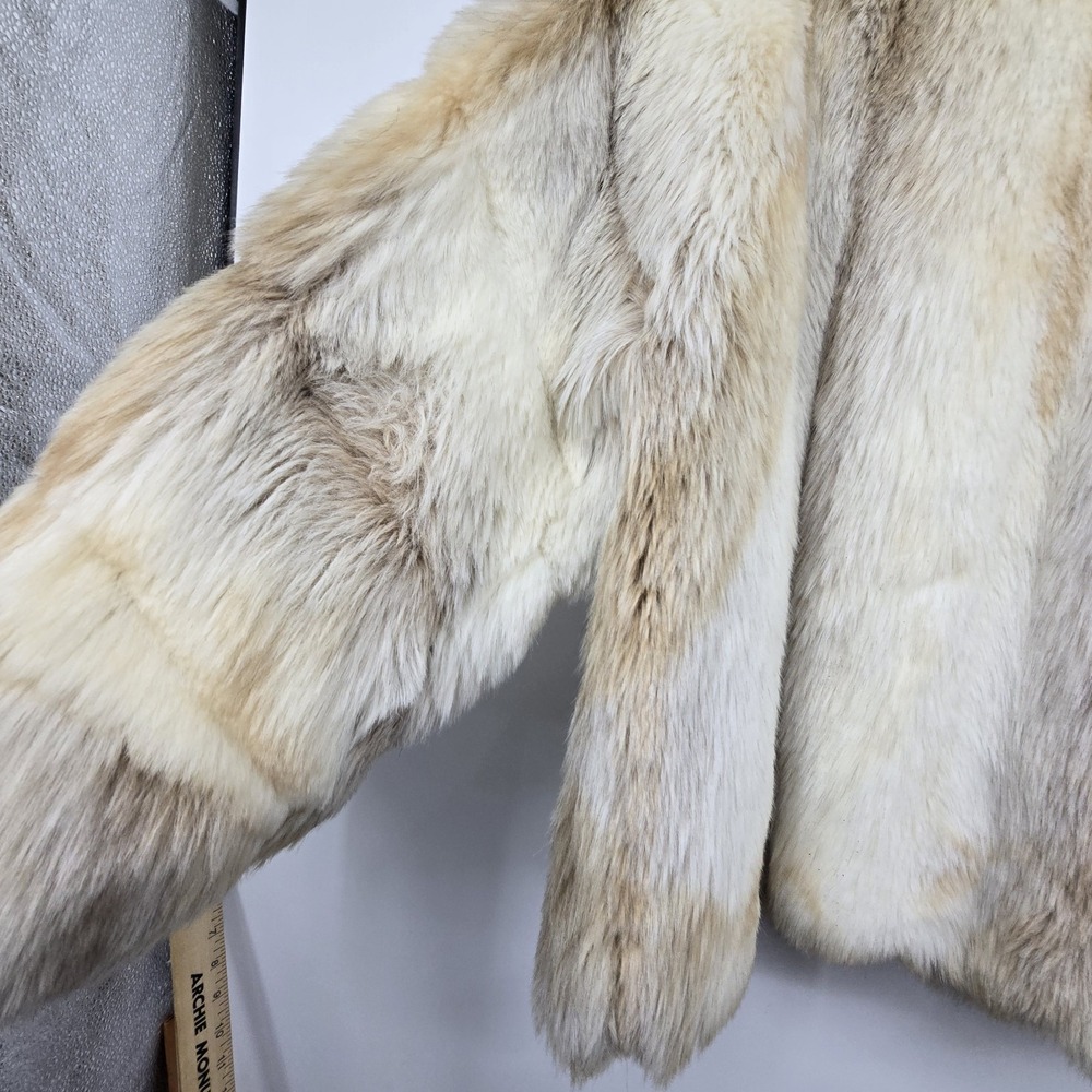 Vintage 80s 90s Faux Fur Jacket Womens 17 18 Cream Tan Fox Pockets Lined Mobwife - Picture 10 of 16